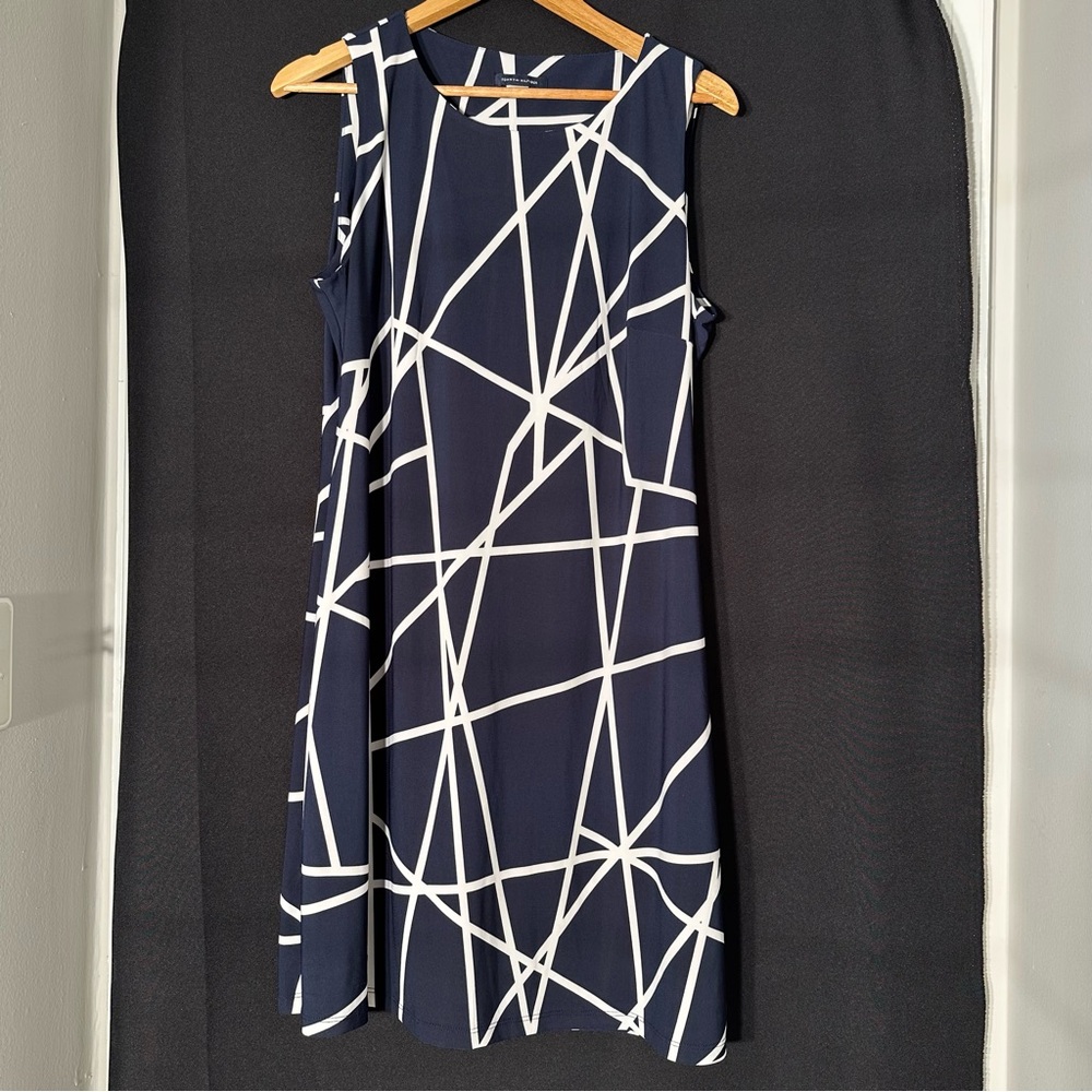 Tommy Hilfiger Geometric Navy and White Shift Dress Sz 12 Office Dinner Date